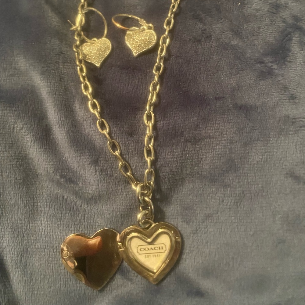 Coach silver heart pendant and matching earrings